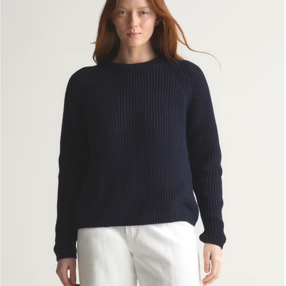 Quince Navy Blue Women's 100% Organic Cotton Fisherman Crew Sweater